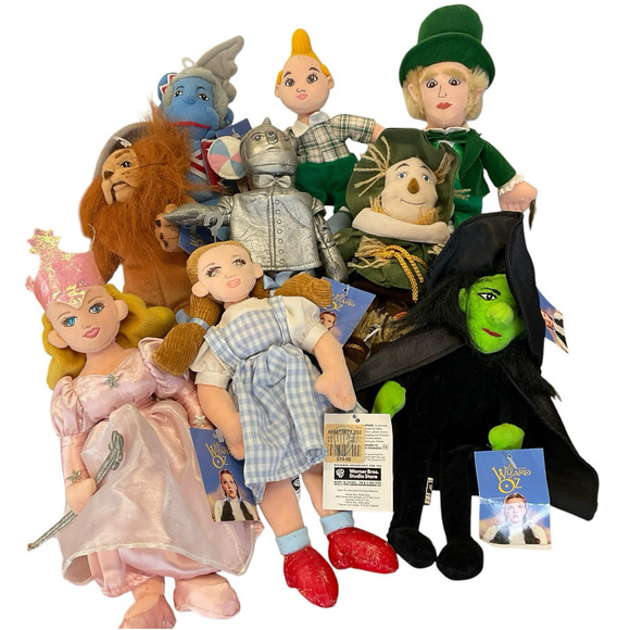 The Wizard of Oz Cast Set of 9 Plush Dolls 1998 Warner Bros Vintage Wicked Witch - Picture 1 of 16